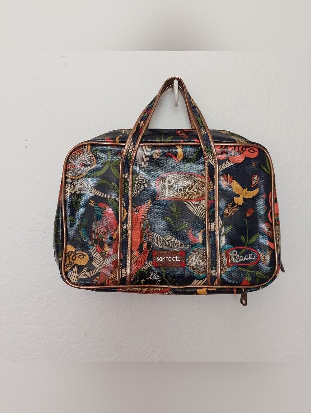 Sakroots Black Multicolor Navy Peace Birds Travel Tote